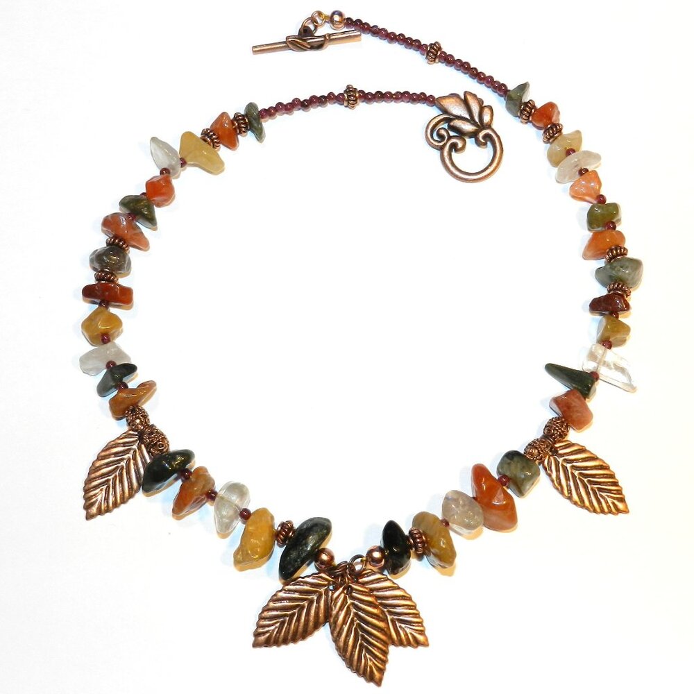Handmade New Lodolite Quartz, Garnet Gemstone with Copper 18" Necklace CF112
